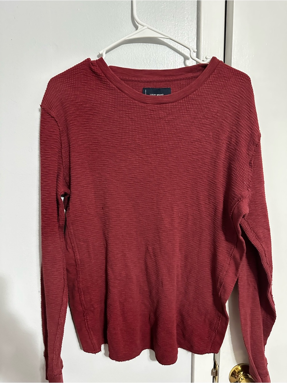 Lucky Brand Burgundy Waffle Knit Long Sleeve Top